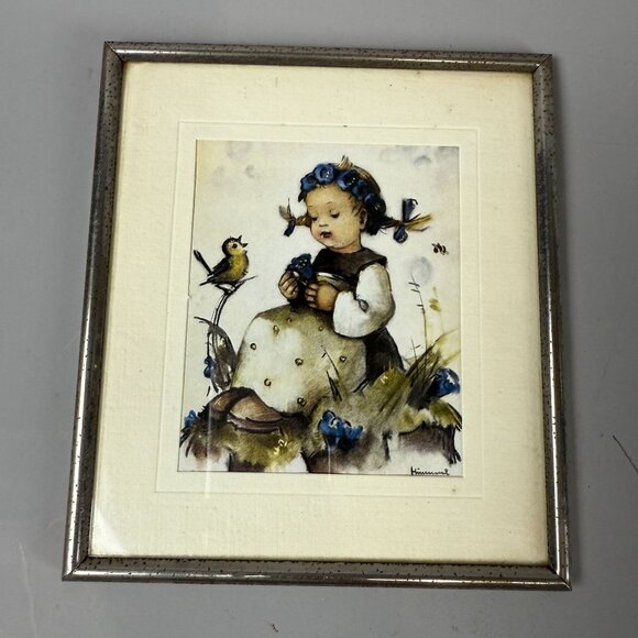 Vintage Hummel Style Art Set Wood Plaque & Framed Print German Children Illustra - Picture 6 of 9